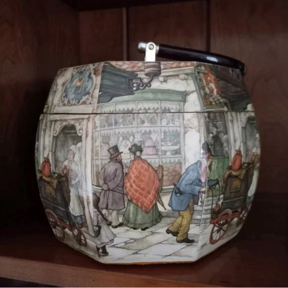 Vintage Victorian Decoupage Lucite Wood Tone Handle Trinket Box Handbag Purse - Picture 8 of 15